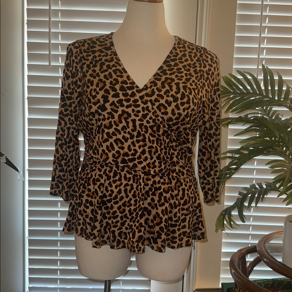 Lane Bryant Animal Print Faux Wrap Blouse - Brown and Black Size 18/20. New!